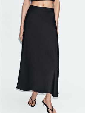 Zara Satin Maxi Slip Skirt - Black
